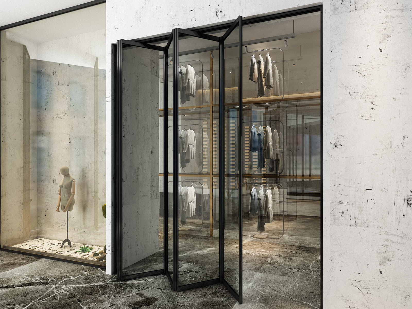 中轴折叠门-铝单玻